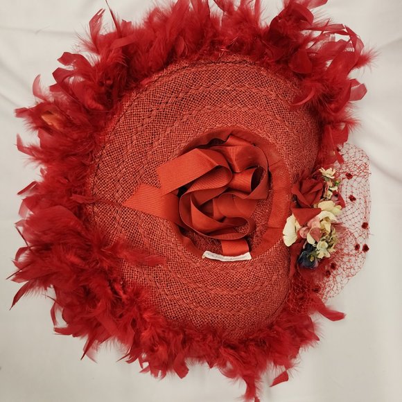 Elaborate Red Floral/Feather Derby Hat main image 4